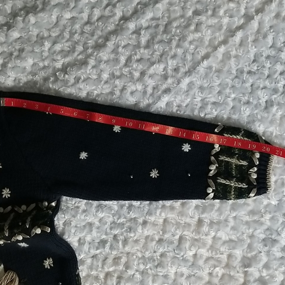 Vintage Holiday Christmas Embroidered Snowman Blue Button Down Sweater - Picture 7 of 7